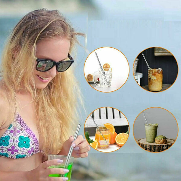 Reusable Collapsible Drinking Straws Stainless Steel Metal Straw Foldable+ Brush - Lets Party