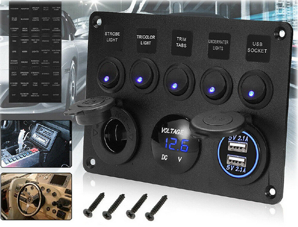 5 Gang 12V Switch Panel Control USB ON-OFF Rocker Toggle For Car Boat Marine New - Lets Party