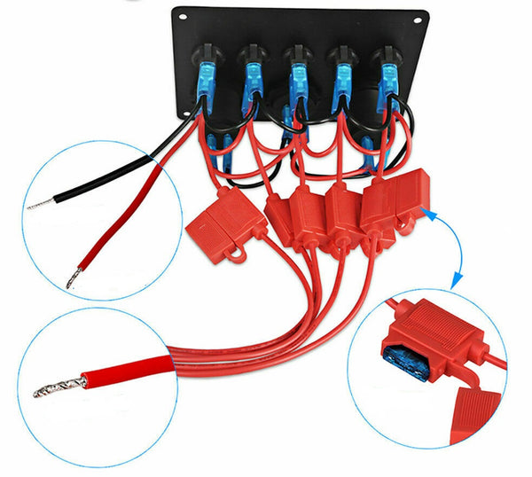 5 Gang 12V Switch Panel Control USB ON-OFF Rocker Toggle For Car Boat Marine New - Lets Party