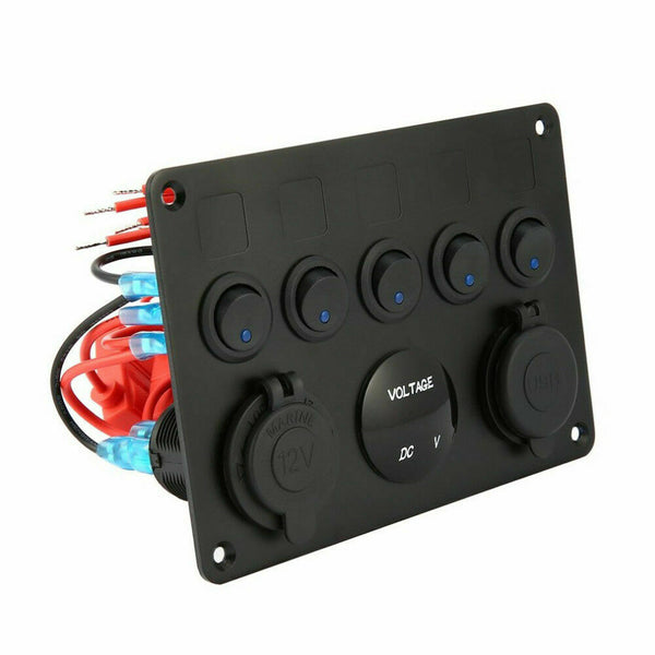 5 Gang 12V Switch Panel Control USB ON-OFF Rocker Toggle For Car Boat Marine New - Lets Party