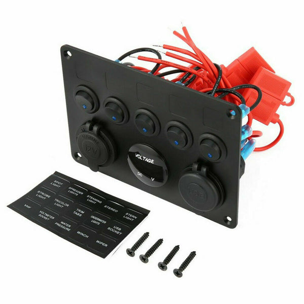 5 Gang 12V Switch Panel Control USB ON-OFF Rocker Toggle For Car Boat Marine New - Lets Party