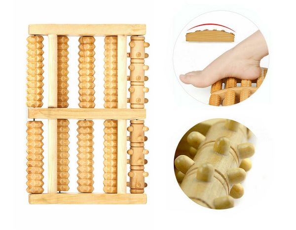 LARGE Wooden Foot Pain Massager 5 Roller Care Reflexology Relax Stress Relief  - Lets Party