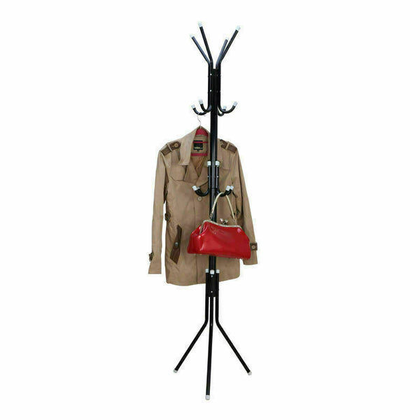 12 Hook Coat Hanger Stand 3-Tier Hat Clothes Rack Metal Tree Style Storage Black - Lets Party