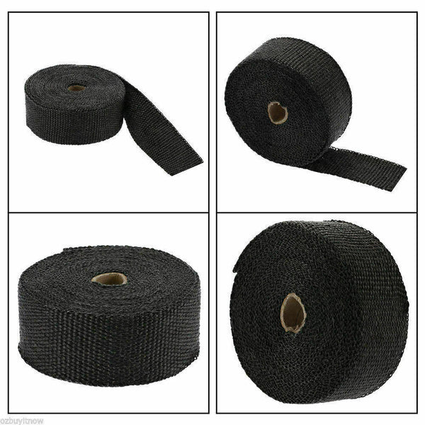 Heat Resistant 2000F Exhaust Wrap Black 15M*50mm + 10 Stainless Steel Ties - Lets Party