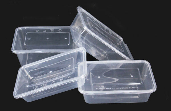 100x Takeaway Food Containers 500ml Plastic Lids Take away Storage Boxes Bulk - Lets Party