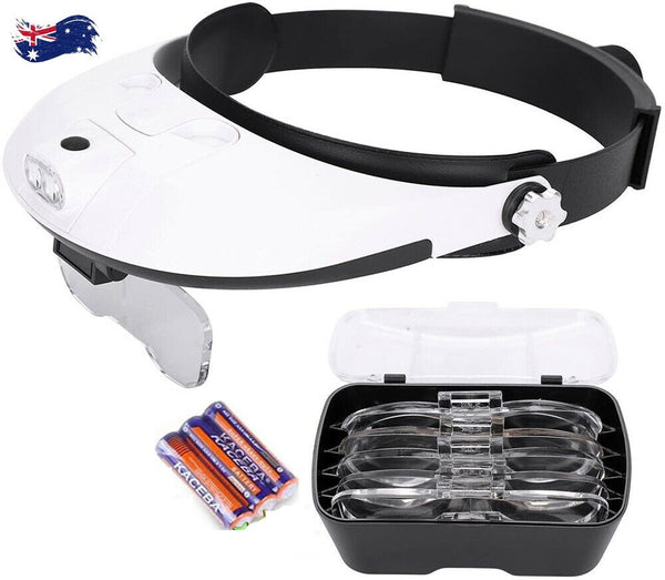 Head Mounted Magnifier Lens Lamp Jewelry Magnifying Glass Loupe LED Light Tool - Lets Party