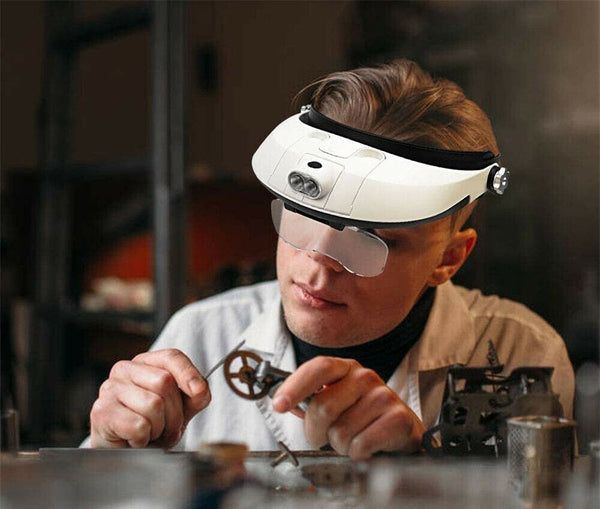 Head Mounted Magnifier Lens Lamp Jewelry Magnifying Glass Loupe LED Light Tool - Lets Party