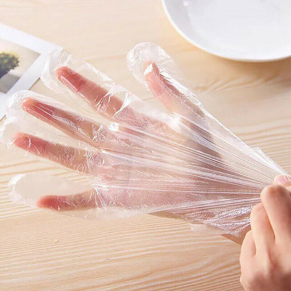 100PCS Disposable Plastic Gloves Transparent Food Handling Hygienic Catering - Lets Party