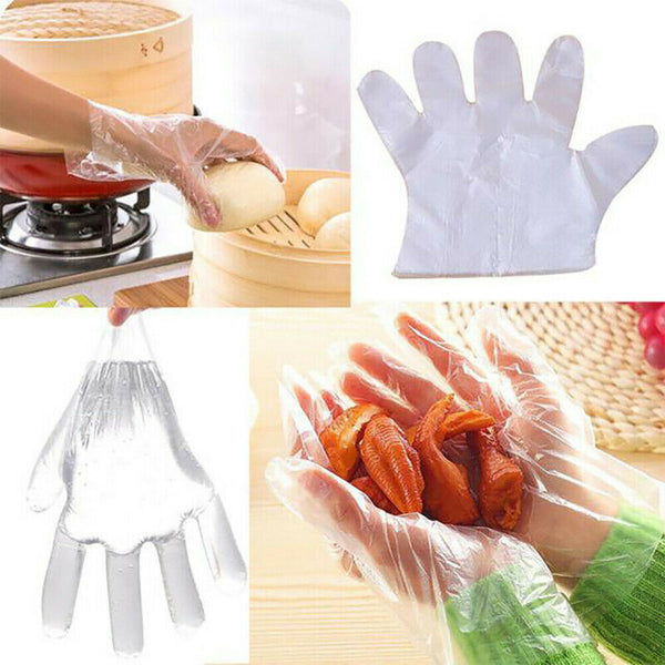 100PCS Disposable Plastic Gloves Transparent Food Handling Hygienic Catering - Lets Party