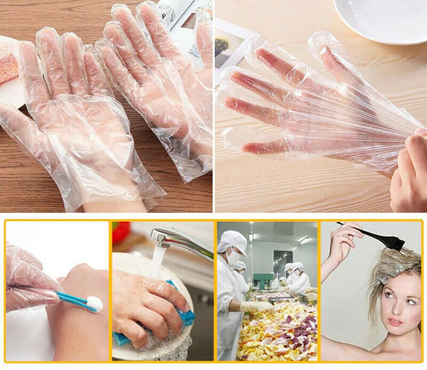 100PCS Disposable Plastic Gloves Transparent Food Handling Hygienic Catering - Lets Party