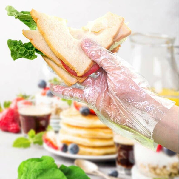 100PCS Disposable Plastic Gloves Transparent Food Handling Hygienic Catering - Lets Party