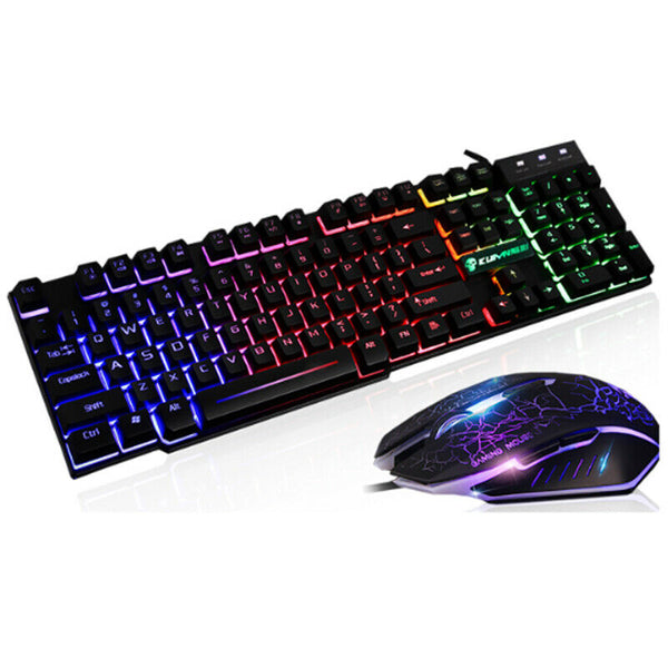 T6 Gaming Keyboard and Mouse Set Rainbow Backlight Usb Ergonomic for PC Laptop - Lets Party