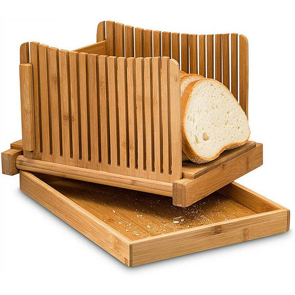 Natural Bamboo Bread Slicer Loaf Cutting Guide Board Adjustable & Foldable Tool - Lets Party