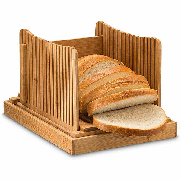 Natural Bamboo Bread Slicer Loaf Cutting Guide Board Adjustable & Foldable Tool - Lets Party