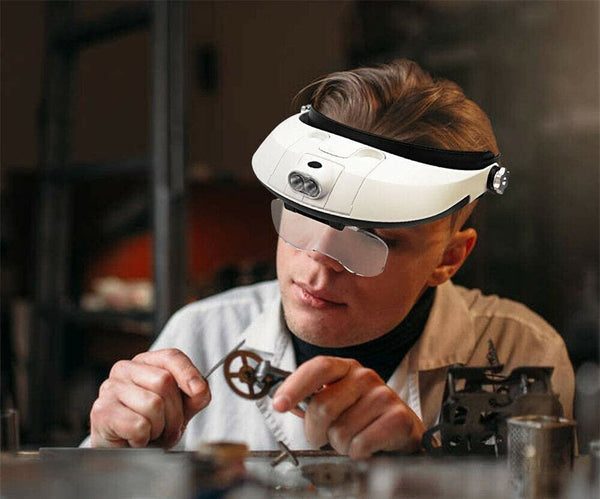 LED Lighted Headband Magnifier Headset Magnifying Glass Loupe 2 LED Lamp Light - Lets Party