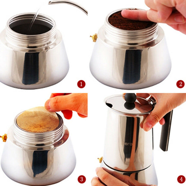 Cup Percolator Stove Top Coffee Maker Moka Espresso Latte Stainless Pot - Lets Party