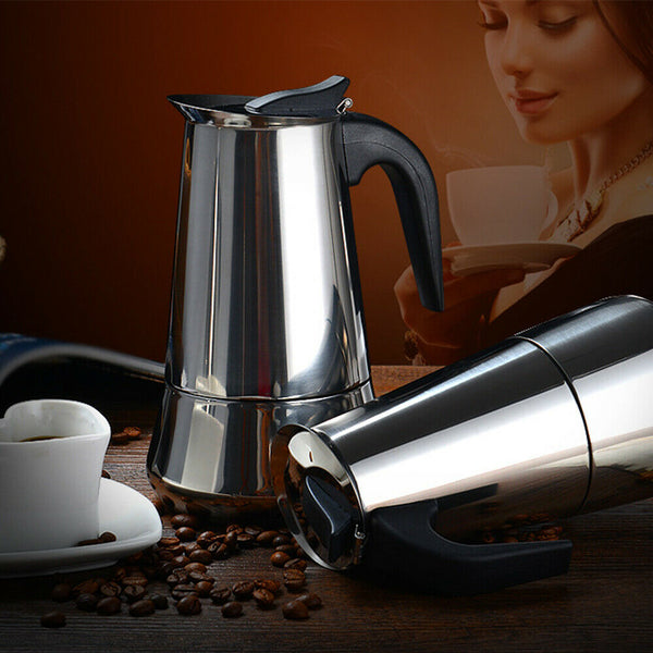 Cup Percolator Stove Top Coffee Maker Moka Espresso Latte Stainless Pot - Lets Party