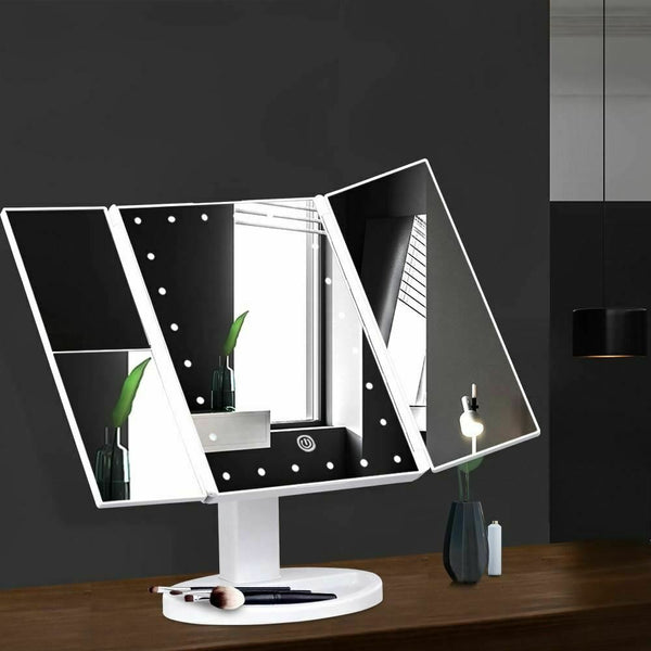 Makeup Mirror With LED Light Standing Mirror Magnifying Tri-Fold Touch NEW - Lets Party