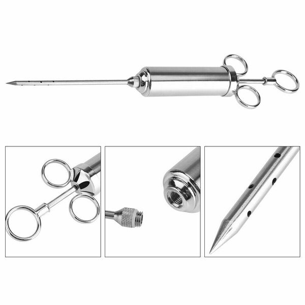 2oz Stainless Steel Meat Marinade Injector Flavor Needle BBQ Turkey Pork Cooking - Lets Party