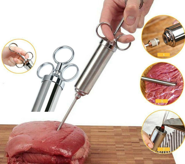 2oz Stainless Steel Meat Marinade Injector Flavor Needle BBQ Turkey Pork Cooking - Lets Party