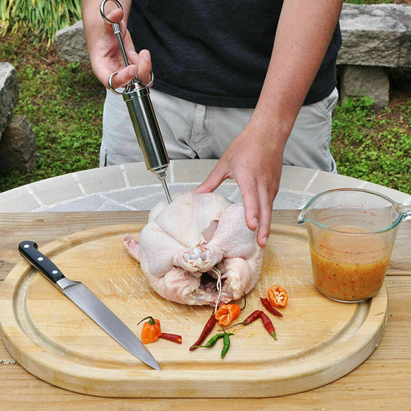 2oz Stainless Steel Meat Marinade Injector Flavor Needle BBQ Turkey Pork Cooking - Lets Party