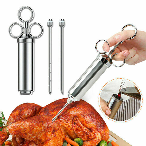 2oz Stainless Steel Meat Marinade Injector Flavor Needle BBQ Turkey Pork Cooking - Lets Party