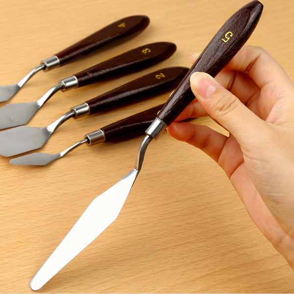 5Pcs Stainless Steel Artist Oil Painting Palette Knife Spatula Paint Tools Set - Lets Party