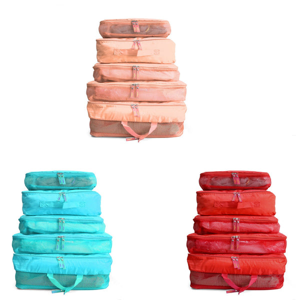 Set of 5 Travel Bag Organiser Toiletry Clothes Case Tidy Bags Suitcase Luggage - Lets Party