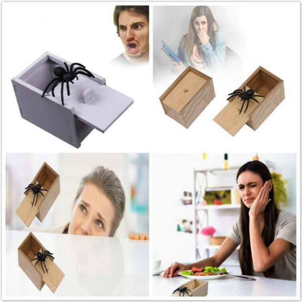 Wooden Prank Spider Scare Box Hidden in Case Trick Play Joke Gag Toys Gifts GD - Lets Party