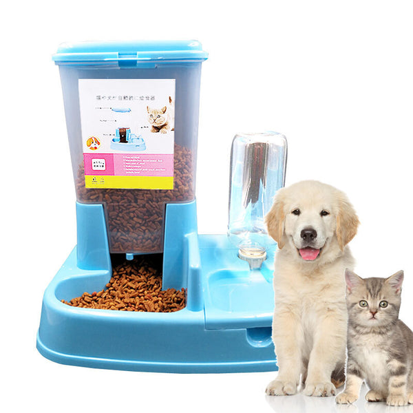 2 in 1 Pet Dog Cat Auto Feeder + Drinker Food Water Bowl Dispenser Drinking - Lets Party