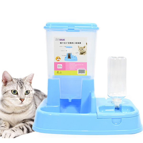 2 in 1 Pet Dog Cat Auto Feeder + Drinker Food Water Bowl Dispenser Drinking - Lets Party