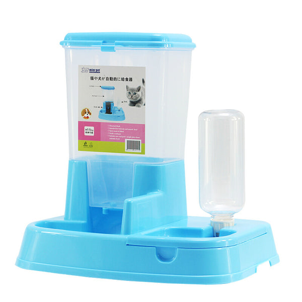 2 in 1 Pet Dog Cat Auto Feeder + Drinker Food Water Bowl Dispenser Drinking - Lets Party