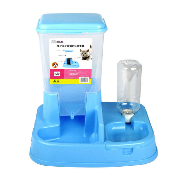 2 in 1 Pet Dog Cat Auto Feeder + Drinker Food Water Bowl Dispenser Drinking - Lets Party