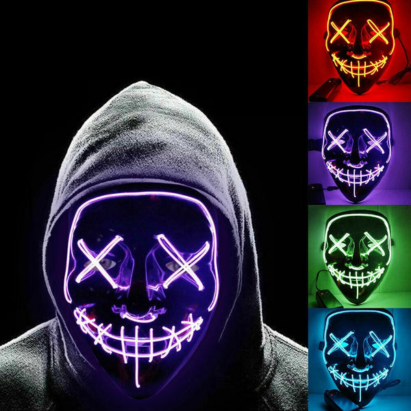 Halloween LED Glow Mask 4 Modes EL Wire Light Up The Purge Movie Costume Party - Lets Party