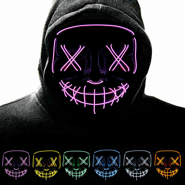 Halloween LED Glow Mask 4 Modes EL Wire Light Up The Purge Movie Costume Party - Lets Party