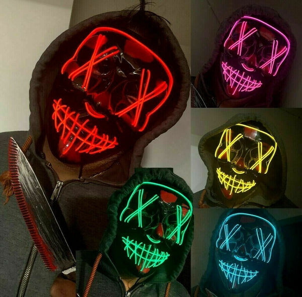 Halloween LED Glow Mask 4 Modes EL Wire Light Up The Purge Movie Costume Party - Lets Party