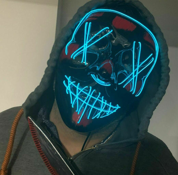 Halloween LED Glow Mask 4 Modes EL Wire Light Up The Purge Movie Costume Party - Lets Party