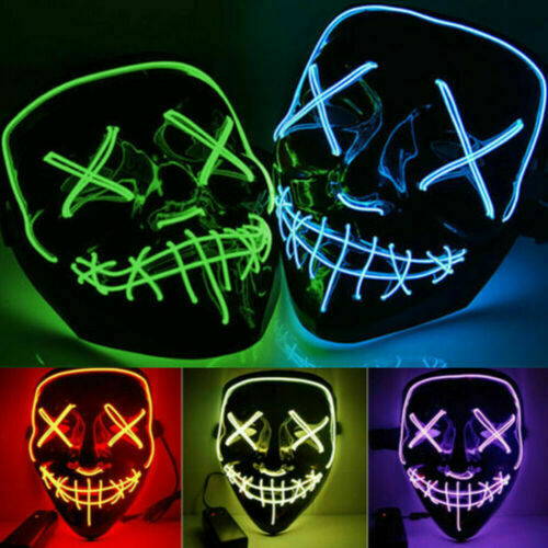 Halloween LED Glow Mask 4 Modes EL Wire Light Up The Purge Movie Costume Party - Lets Party