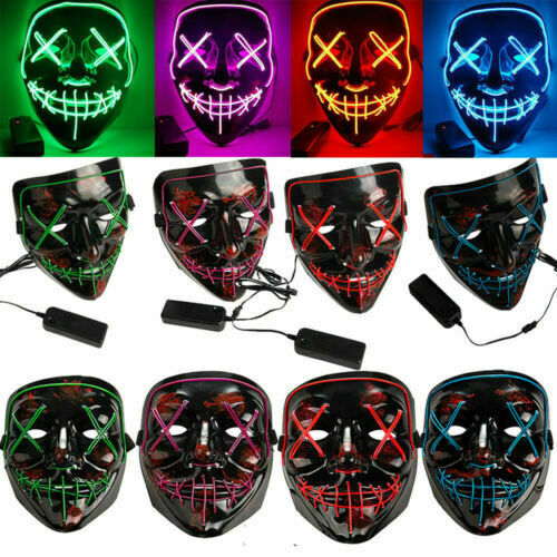 Halloween LED Glow Mask 4 Modes EL Wire Light Up The Purge Movie Costume Party - Lets Party