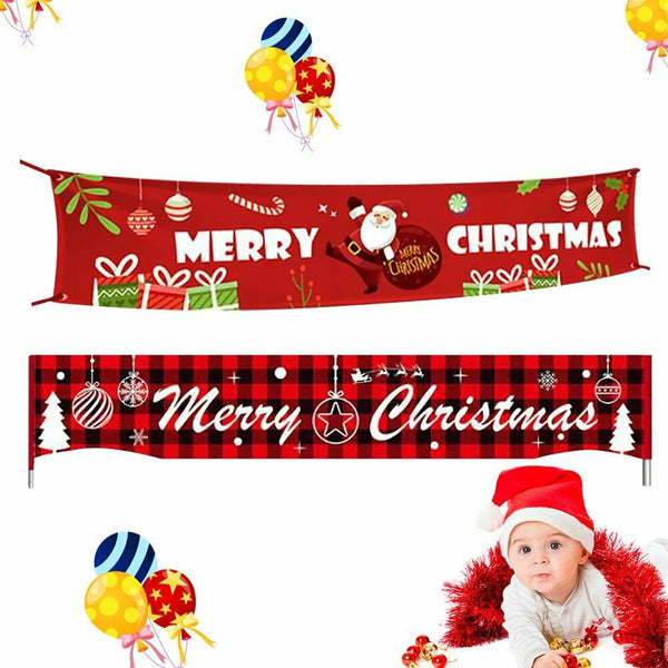 Merry Christmas Holidays Party Banner Ornamen Santa Wall Hanging Decor Supplies - Lets Party