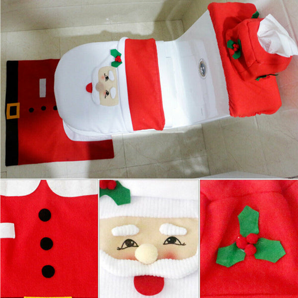 AU Santa Toilet Seat Cover Rug Bathroom Set Decoration Christmas Xmas Home Décor - Lets Party