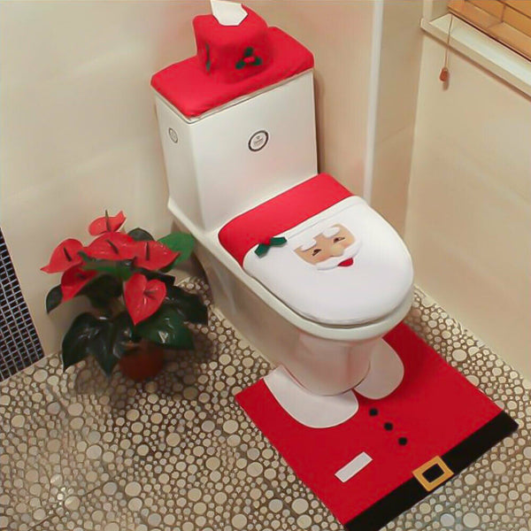 AU Santa Toilet Seat Cover Rug Bathroom Set Decoration Christmas Xmas Home Décor - Lets Party