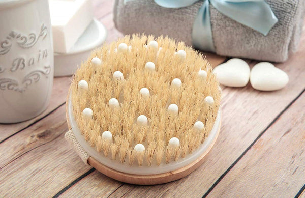 2 In 1 Dry Body Brush Natural Bristle Dead Skin Remover Massage Anti Cellulite % - Lets Party