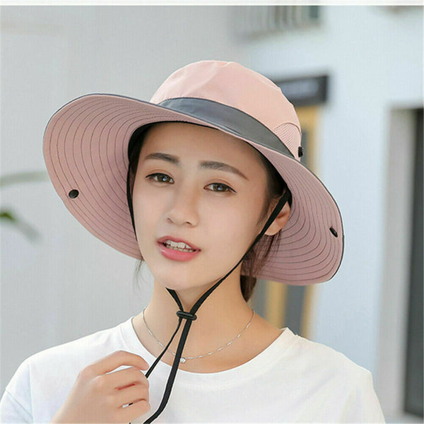 Women Wide Brim Ponytail Hat UV Sun Visor Protection Summer Beach Floppy Cap AU - Lets Party