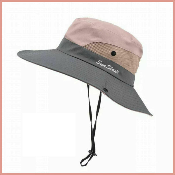 Women Wide Brim Ponytail Hat UV Sun Visor Protection Summer Beach Floppy Cap AU - Lets Party