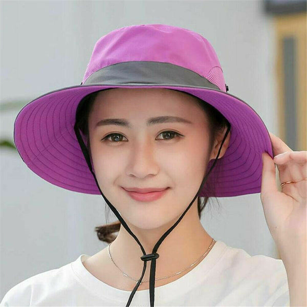 Women Wide Brim Ponytail Hat UV Sun Visor Protection Summer Beach Floppy Cap AU - Lets Party