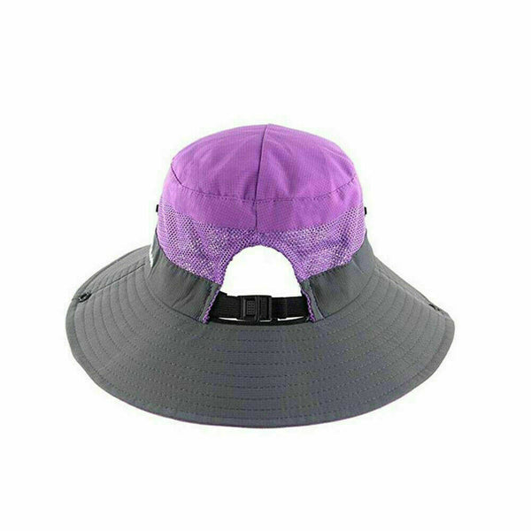 Women Wide Brim Ponytail Hat UV Sun Visor Protection Summer Beach Floppy Cap AU - Lets Party