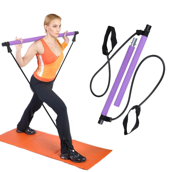 Portable Pilates Bar Kit W/Resistance Band Yoga Gym Stick Exercise Trainer New - Lets Party