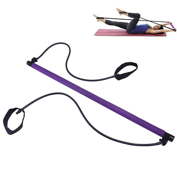 Portable Pilates Bar Kit W/Resistance Band Yoga Gym Stick Exercise Trainer New - Lets Party