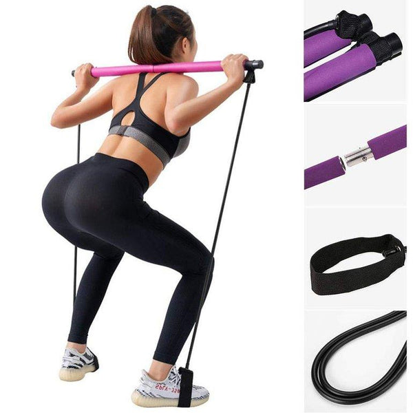 Portable Pilates Bar Kit W/Resistance Band Yoga Gym Stick Exercise Trainer New - Lets Party